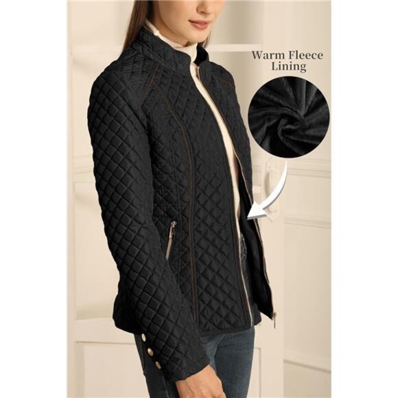 Women's Stand Collar Lightweight Quilted Puffer Jacket Padded Zip Coat - Picture 4 of 6